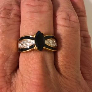 Faux Onyx and  Diamond Ring